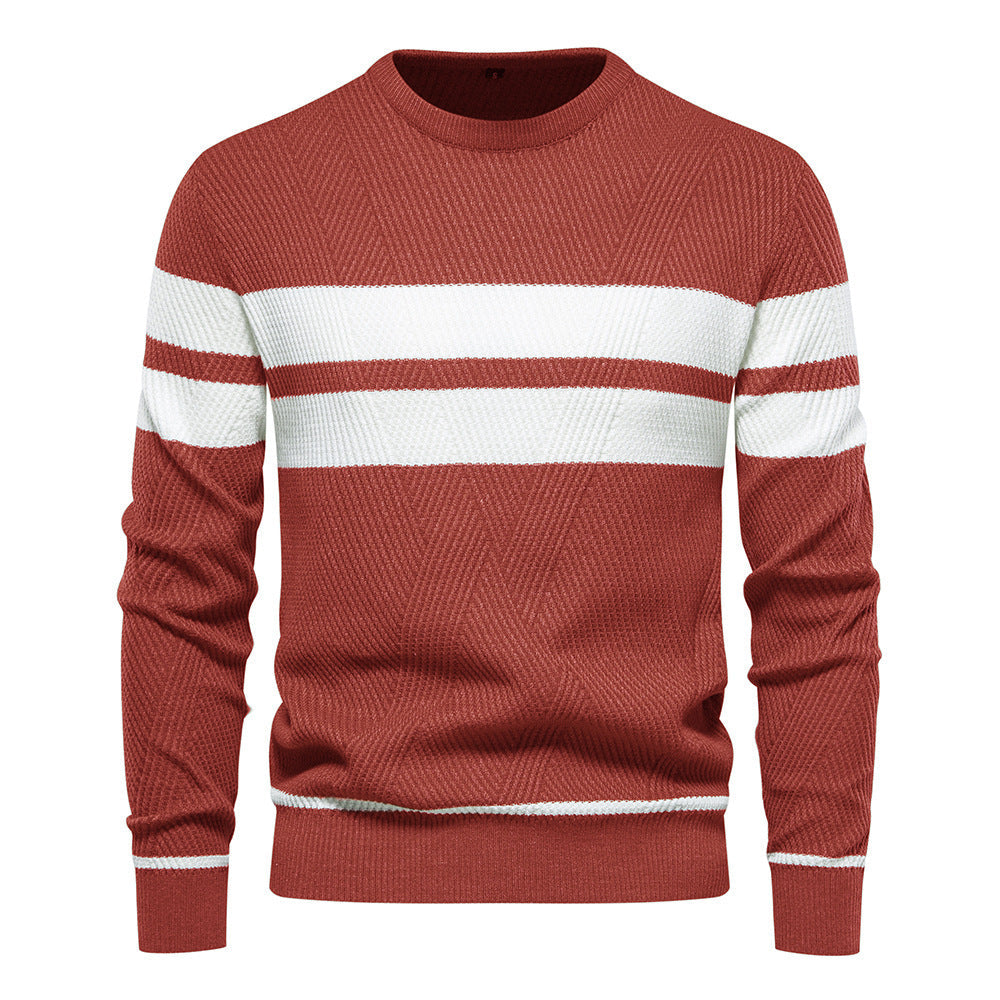 Knitted Jumper - Striped Round Neck Men's Jumper-Hoodies & Sweatshirts-Chaps London-Red-S-Chaps London