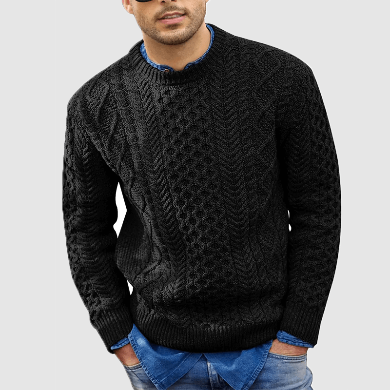 Knitted Jumper - Warm - Crew Neck - Knitted Sweater - Men's Clothing-Sweaters-Chaps London-Black-S-Chaps London