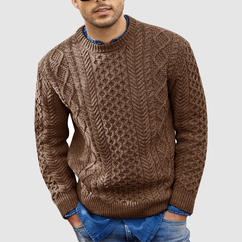 Knitted Jumper - Warm - Crew Neck - Knitted Sweater - Men's Clothing-Sweaters-Chaps London-Brown-S-Chaps London