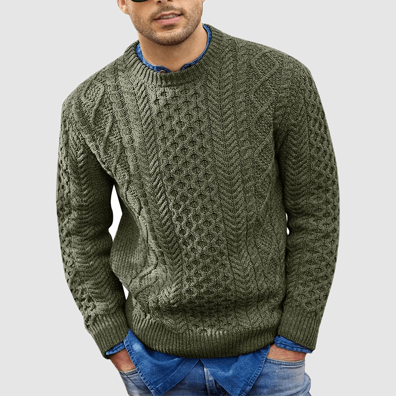 Knitted Jumper - Warm - Crew Neck - Knitted Sweater - Men's Clothing-Sweaters-Chaps London-Green-S-Chaps London