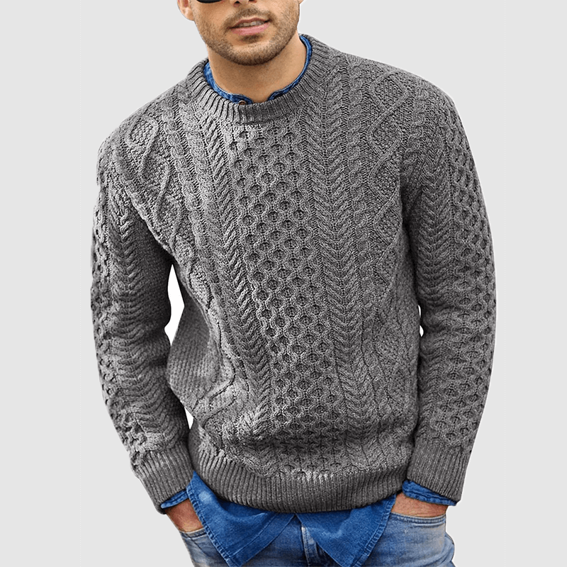 Knitted Jumper - Warm - Crew Neck - Knitted Sweater - Men's Clothing-Sweaters-Chaps London-Grey-S-Chaps London