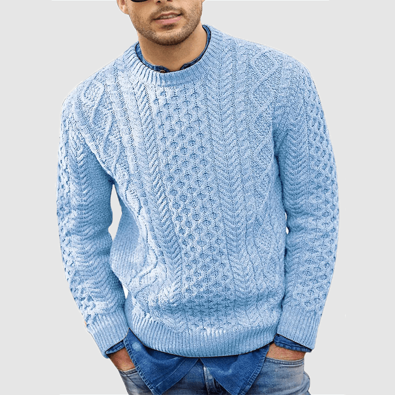 Knitted Jumper - Warm - Crew Neck - Knitted Sweater - Men's Clothing-Sweaters-Chaps London-Light blue-S-Chaps London