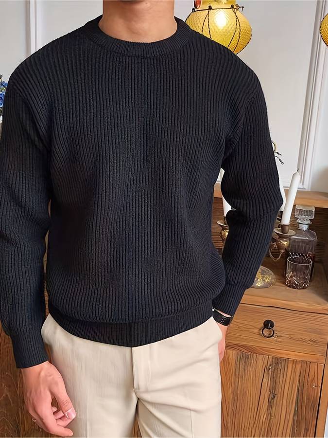 Knitted Jumper - Warm - Rib Knit - Knitted Sweater - Men's Knitwear-Sweaters-Chaps London-Black-S-Chaps London