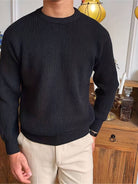 Knitted Jumper - Warm - Rib Knit - Knitted Sweater - Men's Knitwear-Sweaters-Chaps London-Black-S-Chaps London