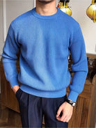 Knitted Jumper - Warm - Rib Knit - Knitted Sweater - Men's Knitwear-Sweaters-Chaps London-Blue-S-Chaps London