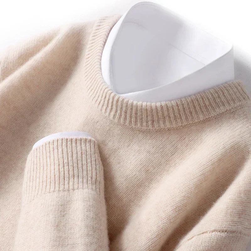 Knitted Jumper - Warm Round Neck Men's Pullover-Trui man-Chaps London-Beige-S-Chaps London