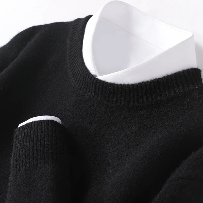 Knitted Jumper - Warm Round Neck Men's Pullover-Trui man-Chaps London-Black-S-Chaps London