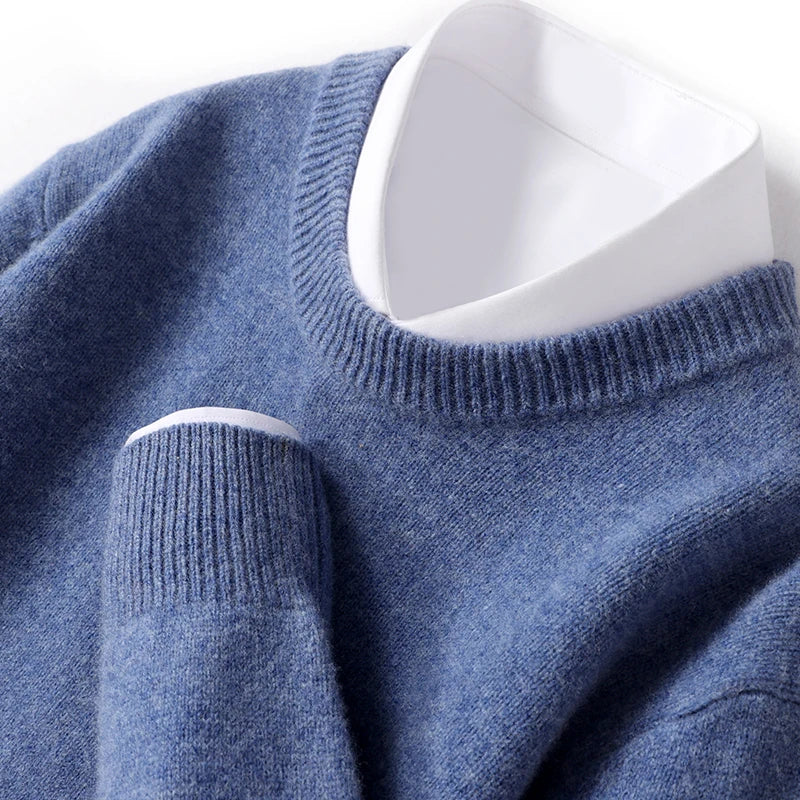 Knitted Jumper - Warm Round Neck Men's Pullover-Trui man-Chaps London-Blue-S-Chaps London
