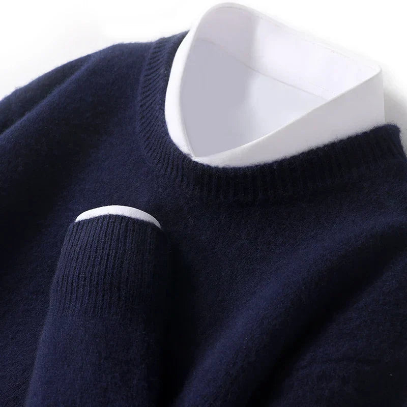 Knitted Jumper - Warm Round Neck Men's Pullover-Trui man-Chaps London-Dark Blue-S-Chaps London