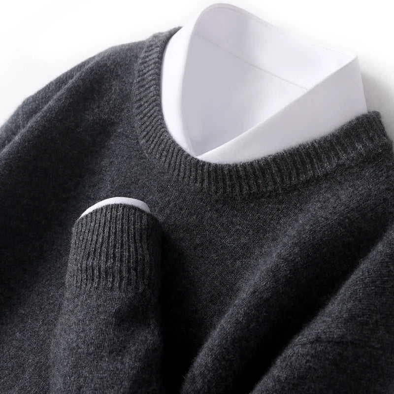 Knitted Jumper - Warm Round Neck Men's Pullover-Trui man-Chaps London-Dark Gray-S-Chaps London