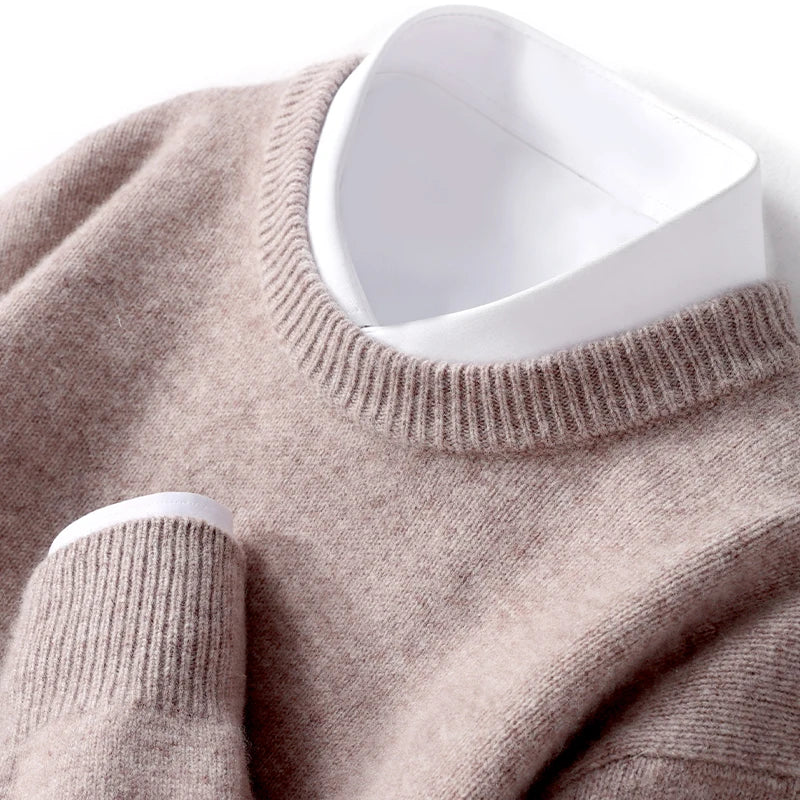 Knitted Jumper - Warm Round Neck Men's Pullover-Trui man-Chaps London-Light Brown-S-Chaps London
