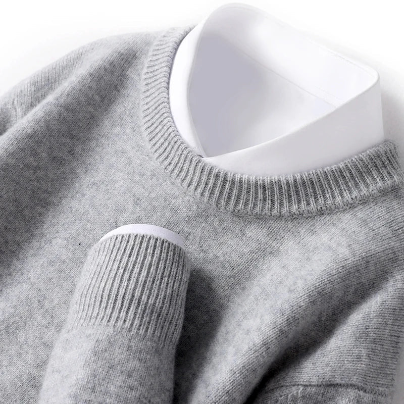 Knitted Jumper - Warm Round Neck Men's Pullover-Trui man-Chaps London-Light Gray-S-Chaps London