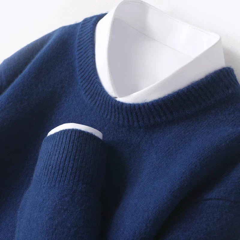 Knitted Jumper - Warm Round Neck Men's Pullover-Trui man-Chaps London-Night Blue-S-Chaps London