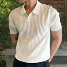 Knitted Polo Shirt - Men's Short Sleeve V Neck-Polos-Chaps London-White-M-Chaps London