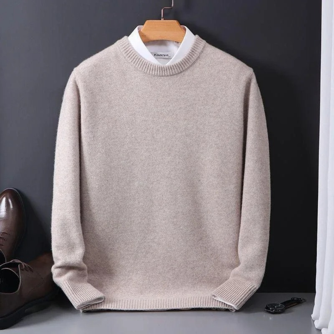 Knitted Sweater - Men's Plain Crew Neck Knitted Jumper for Winter-Men's Sweater-Chaps London-Beige-M-Chaps London