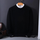 Knitted Sweater - Men's Plain Crew Neck Knitted Jumper for Winter-Men's Sweater-Chaps London-Black-M-Chaps London