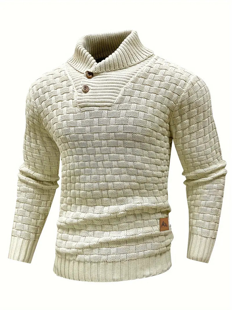 Knitted Sweater | Roll Neck | Chunky | Knitted Jumper | Men's Clothing-Men's Knitted Sweater-Chaps London-Beige-S-Chaps London