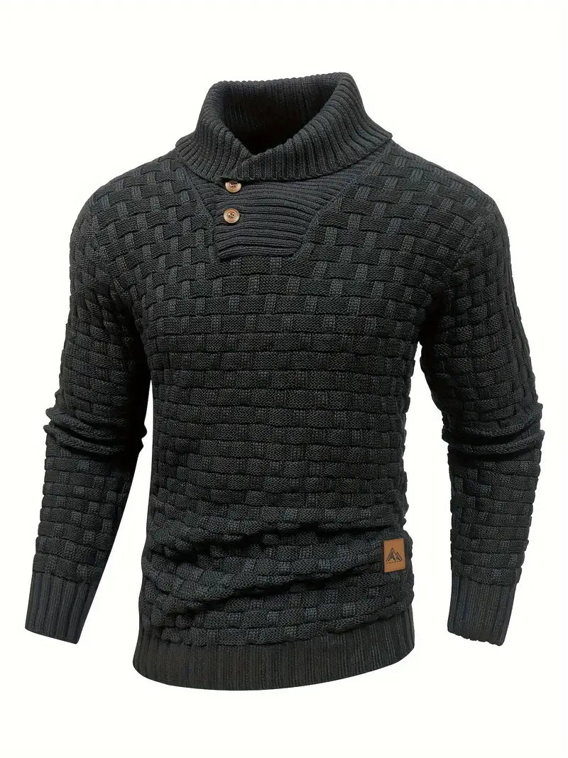 Knitted Sweater | Roll Neck | Chunky | Knitted Jumper | Men's Clothing-Men's Knitted Sweater-Chaps London-Black-S-Chaps London