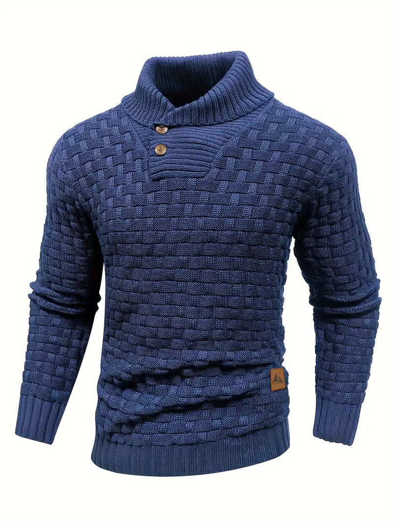 Knitted Sweater | Roll Neck | Chunky | Knitted Jumper | Men's Clothing-Men's Knitted Sweater-Chaps London-Blue-S-Chaps London