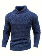 Knitted Sweater | Roll Neck | Chunky | Knitted Jumper | Men's Clothing-Men's Knitted Sweater-Chaps London-Blue-S-Chaps London