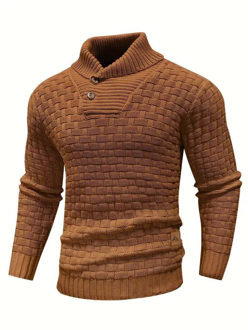Knitted Sweater | Roll Neck | Chunky | Knitted Jumper | Men's Clothing-Men's Knitted Sweater-Chaps London-Brown-S-Chaps London