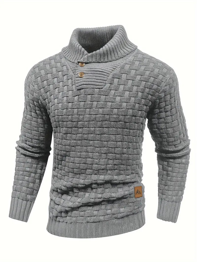 Knitted Sweater | Roll Neck | Chunky | Knitted Jumper | Men's Clothing-Men's Knitted Sweater-Chaps London-Gray-S-Chaps London