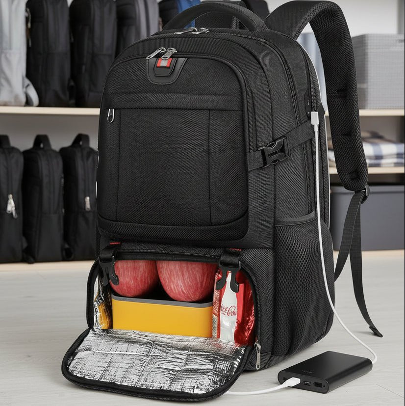 Laptop Travel Rucksack | Insulated Food Compartment | USB Port | 50L-Backpack-Chaps London-Black-Chaps London
