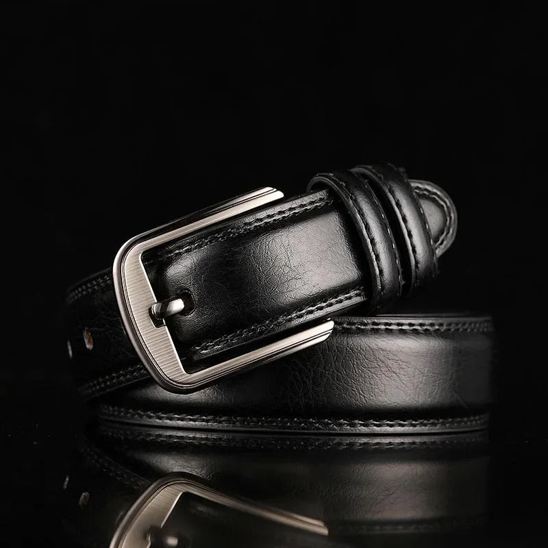 Leather Belt - Men's Brushed Buckle Dual Loop-Men's Belt-Chaps London-Black-S-Chaps London