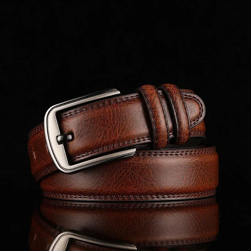 Leather Belt - Men's Brushed Buckle Dual Loop-Men's Belt-Chaps London-Brown-S-Chaps London