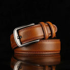 Leather Belt - Men's Brushed Buckle Dual Loop-Men's Belt-Chaps London-Caramel-S-Chaps London