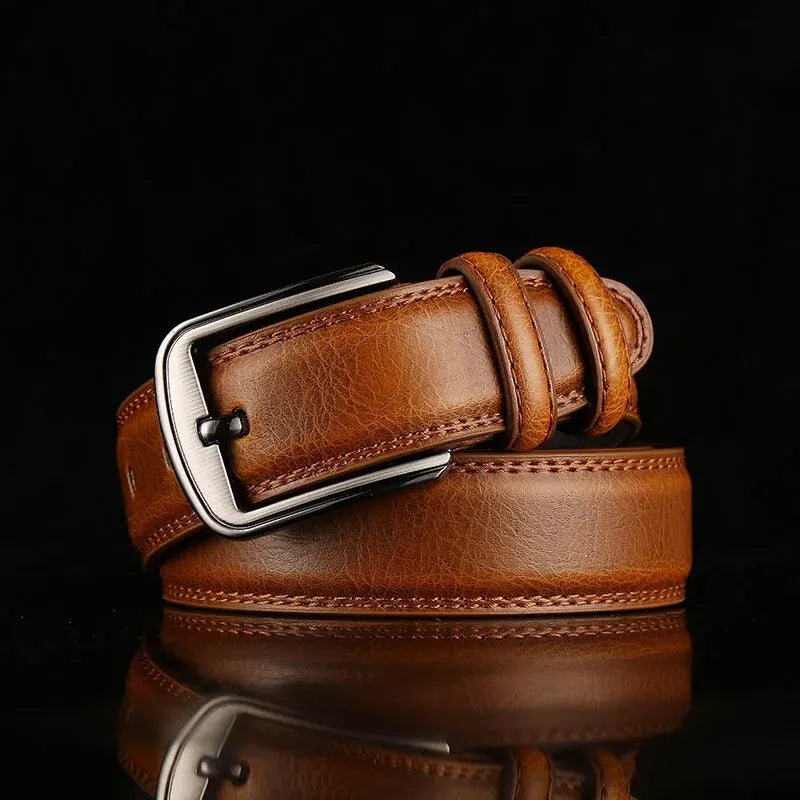 Leather Belt - Men's Brushed Buckle Dual Loop-Men's Belt-Chaps London-Caramel-S-Chaps London