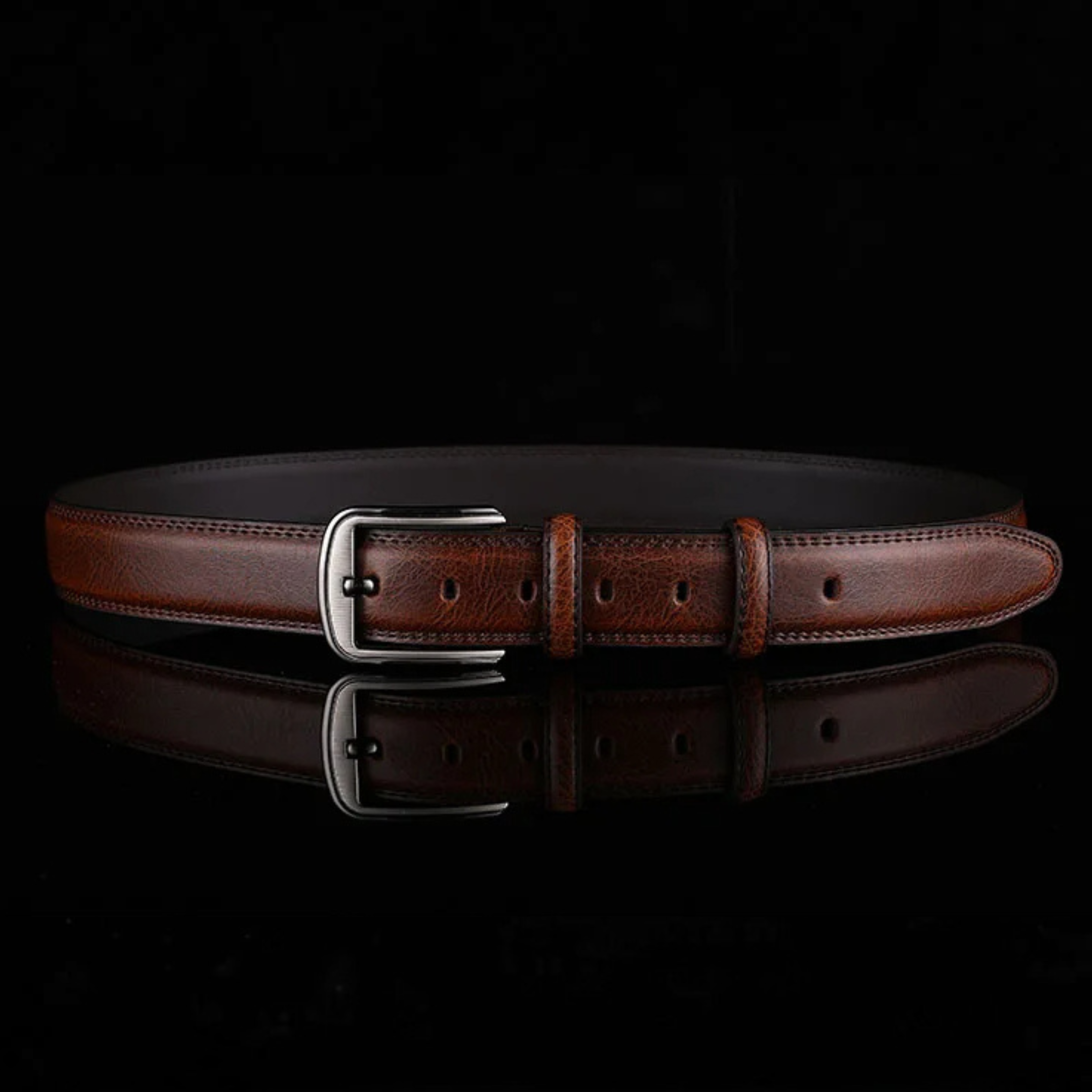 Leather Belt - Men's Brushed Buckle Dual Loop-Men's Belt-Chaps London-Chaps London