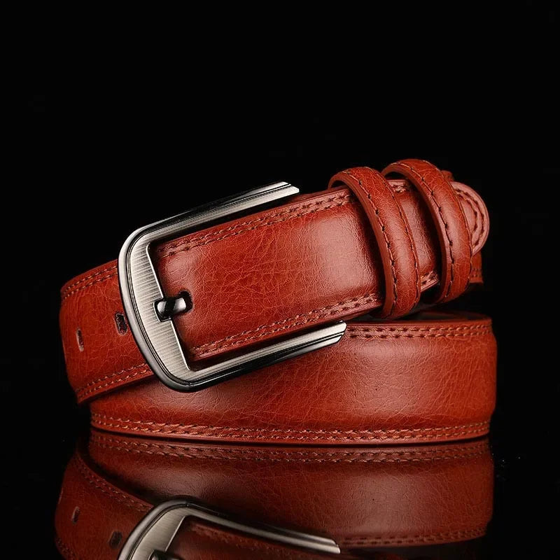 Leather Belt - Men's Brushed Buckle Dual Loop-Men's Belt-Chaps London-Red-S-Chaps London