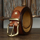 Leather Belt - Men's Full Grain Antique Brass Buckle-Men's Belt-Chaps London-Chaps London