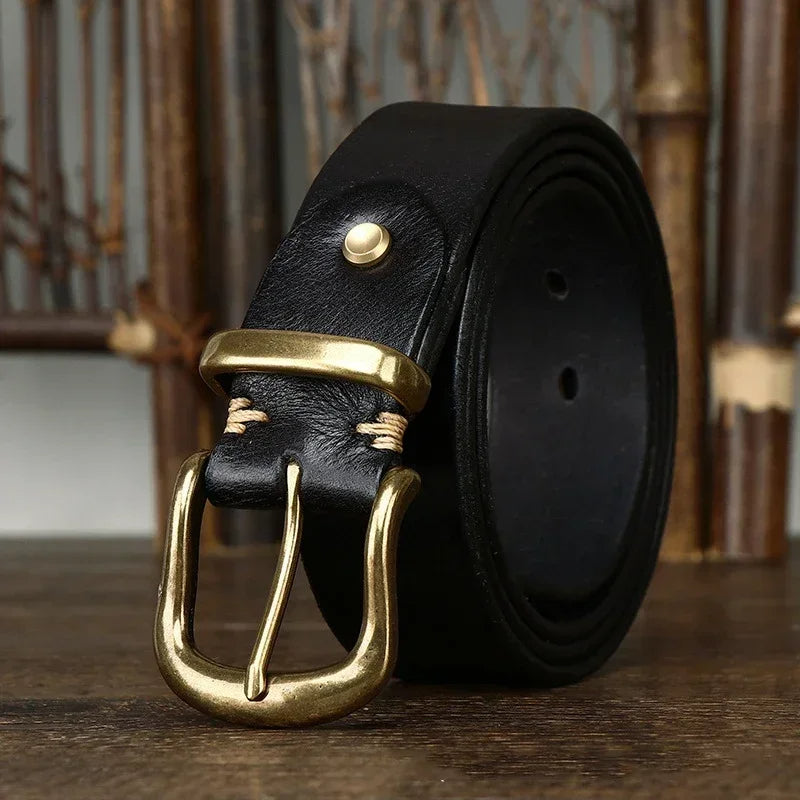 Leather Belt - Men's Full Grain Antique Brass Buckle-Men's Belt-Chaps London-Chaps London