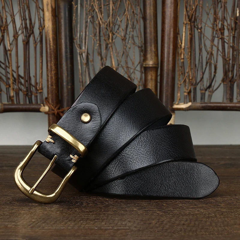 Leather Belt - Men's Full Grain Antique Brass Buckle-Men's Belt-Chaps London-Chaps London