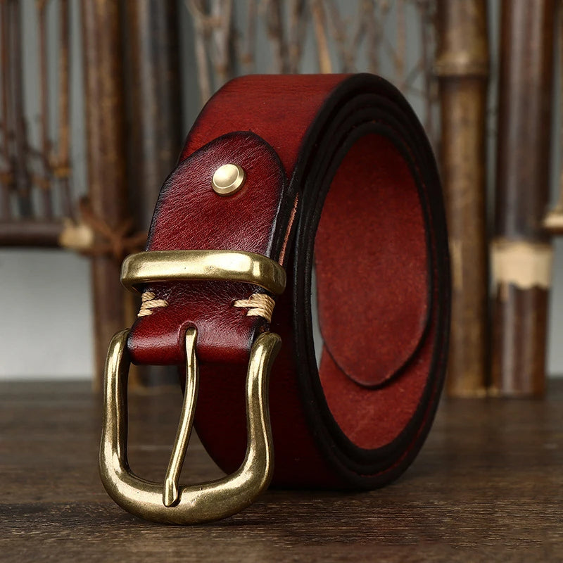 Leather Belt - Men's Full Grain Antique Brass Buckle-Men's Belt-Chaps London-Chaps London