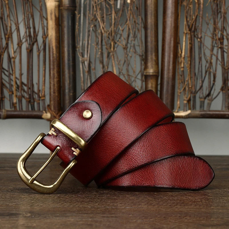 Leather Belt - Men's Full Grain Antique Brass Buckle-Men's Belt-Chaps London-Chaps London