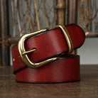 Leather Belt - Men's Full Grain Antique Brass Buckle-Men's Belt-Chaps London-Crimson Red-30-32-Chaps London