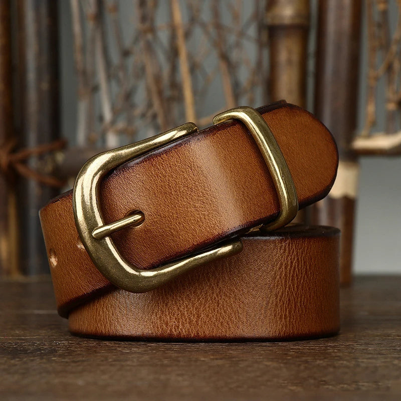 Leather Belt - Men's Full Grain Antique Brass Buckle-Men's Belt-Chaps London-Desert Sand-30-32-Chaps London