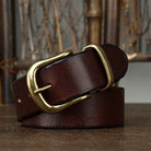Leather Belt - Men's Full Grain Antique Brass Buckle-Men's Belt-Chaps London-Mahogany Brown-30-32-Chaps London