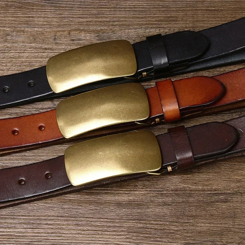 Leather Belt - Men's Full Grain Brass Plate Buckle-Men's Belt-Chaps London-Chaps London