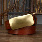 Leather Belt - Men's Full Grain Brass Plate Buckle-Men's Belt-Chaps London-Chaps London