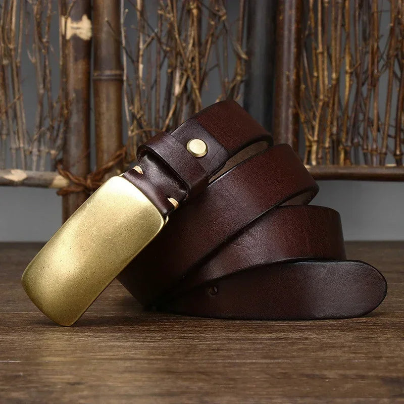 Leather Belt - Men's Full Grain Brass Plate Buckle-Men's Belt-Chaps London-Chaps London