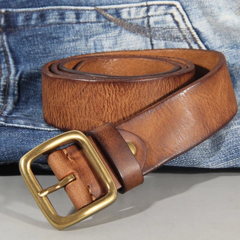 Leather Belt - Men's Hand Dyed Brass Buckle-Men's Belt-Chaps London-Light Brown-38"-Chaps London