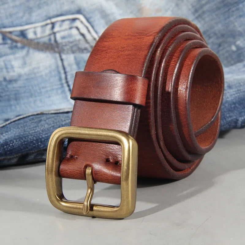 Leather Belt - Men's Hand Dyed Brass Buckle-Men's Belt-Chaps London-Red-38"-Chaps London