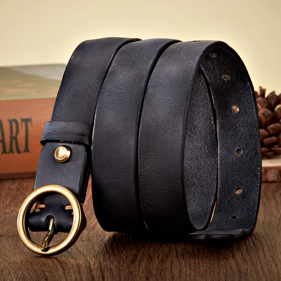 Leather Belt - Men's Round Buckle Distressed Vintage-Men's Belt-Chaps London-Black-XS-Chaps London
