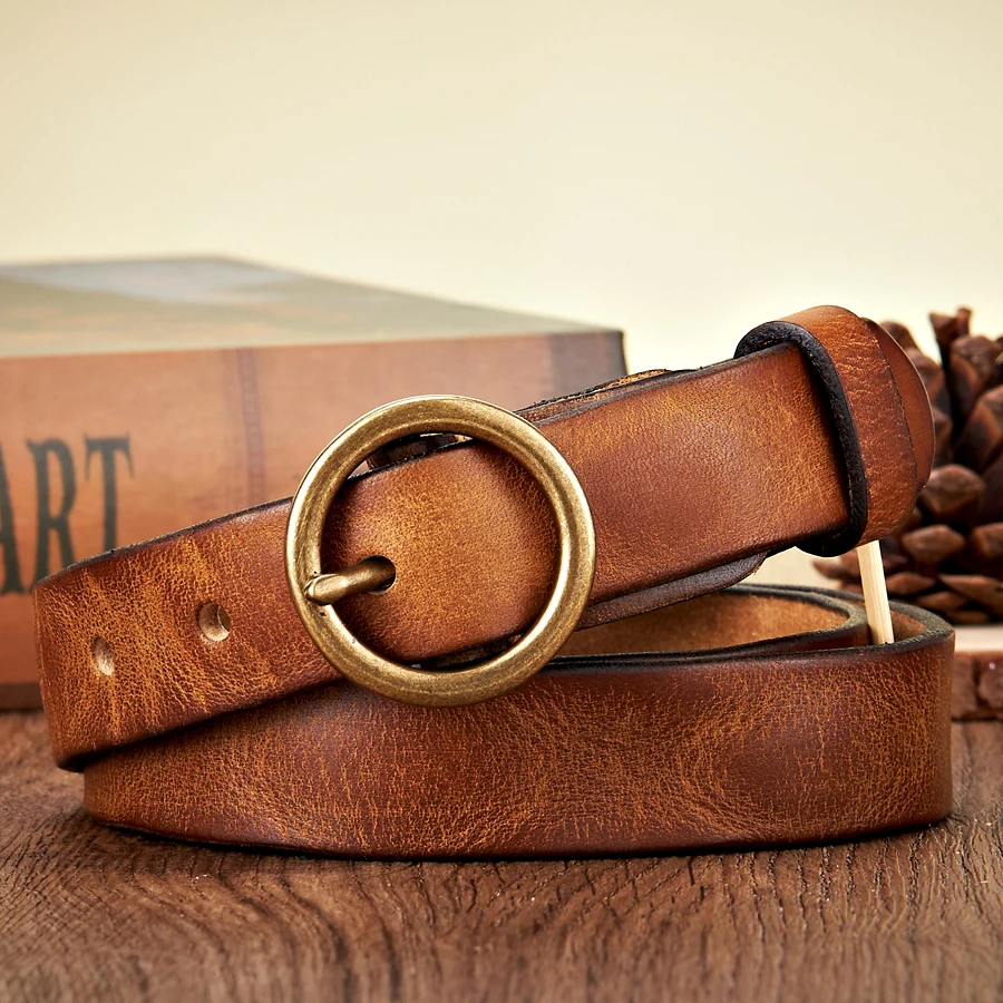 Leather Belt - Men's Round Buckle Distressed Vintage-Men's Belt-Chaps London-Chaps London