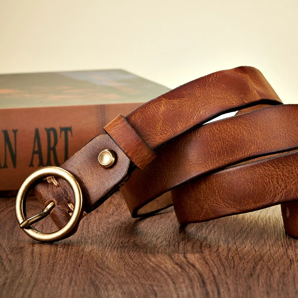 Leather Belt - Men's Round Buckle Distressed Vintage-Men's Belt-Chaps London-Chaps London