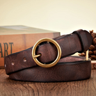 Leather Belt - Men's Round Buckle Distressed Vintage-Men's Belt-Chaps London-Chaps London